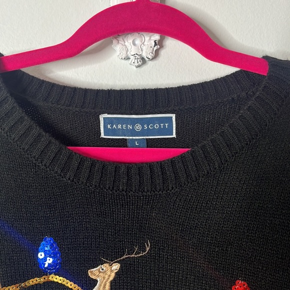 Karen Scott Christmas Sweater, Black, Size Large. - Picture 3 of 7